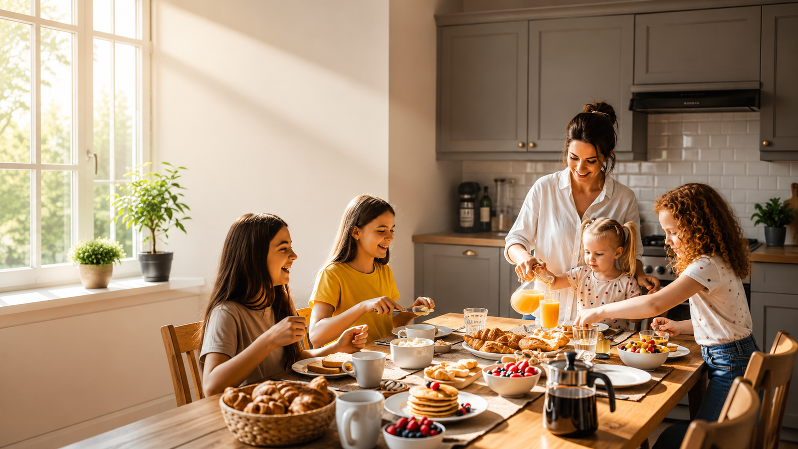 Familia disfrutando productos lácteos Bruma Clara